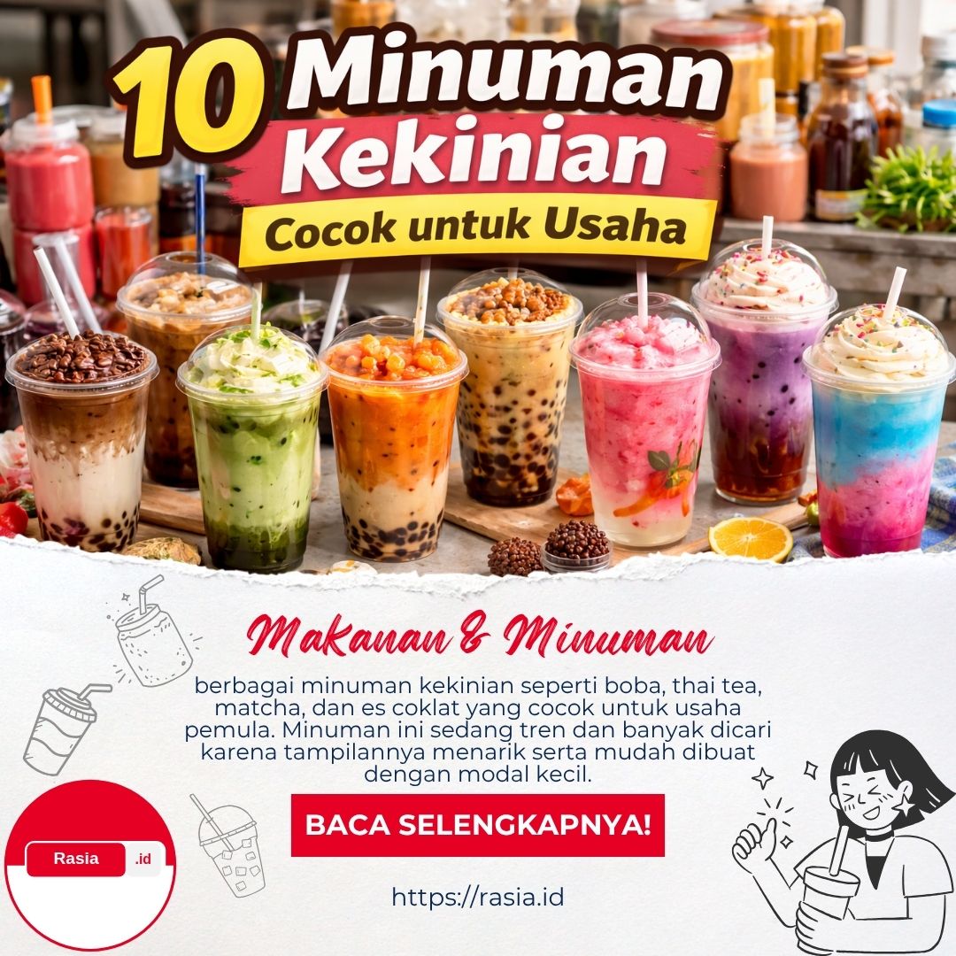minuman kekinian untuk usaha seperti boba thai tea dan es coklat yang lagi laris