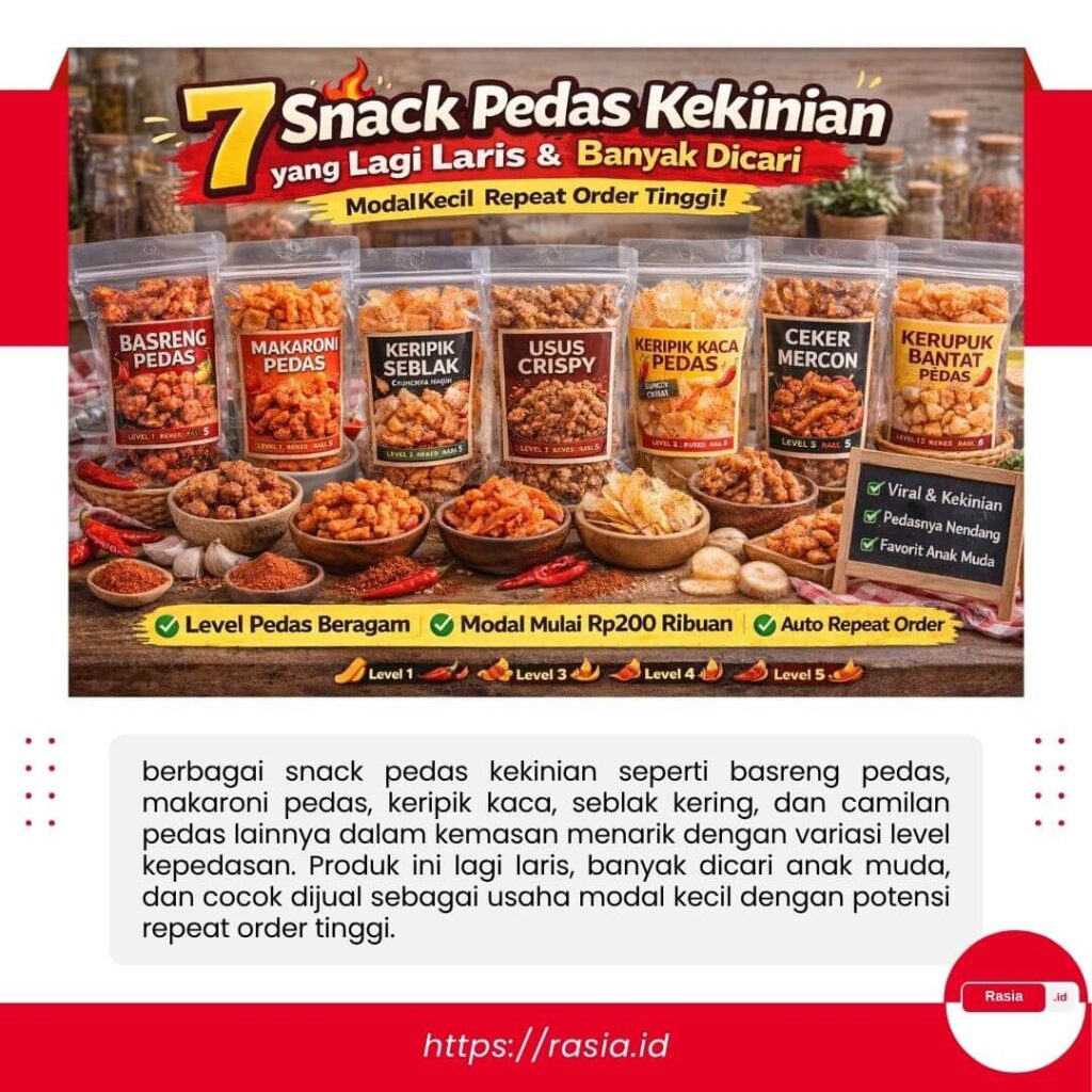 snack pedas kekinian seperti basreng pedas makaroni pedas keripik kaca dan seblak kering dengan level kepedasan