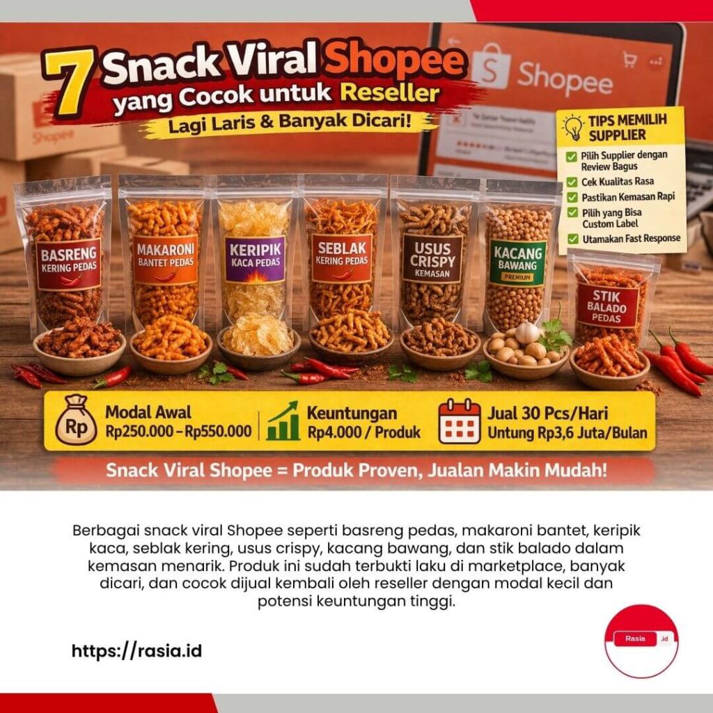 snack viral shopee seperti basreng makaroni pedas keripik kaca seblak kering dan stik balado untuk reseller